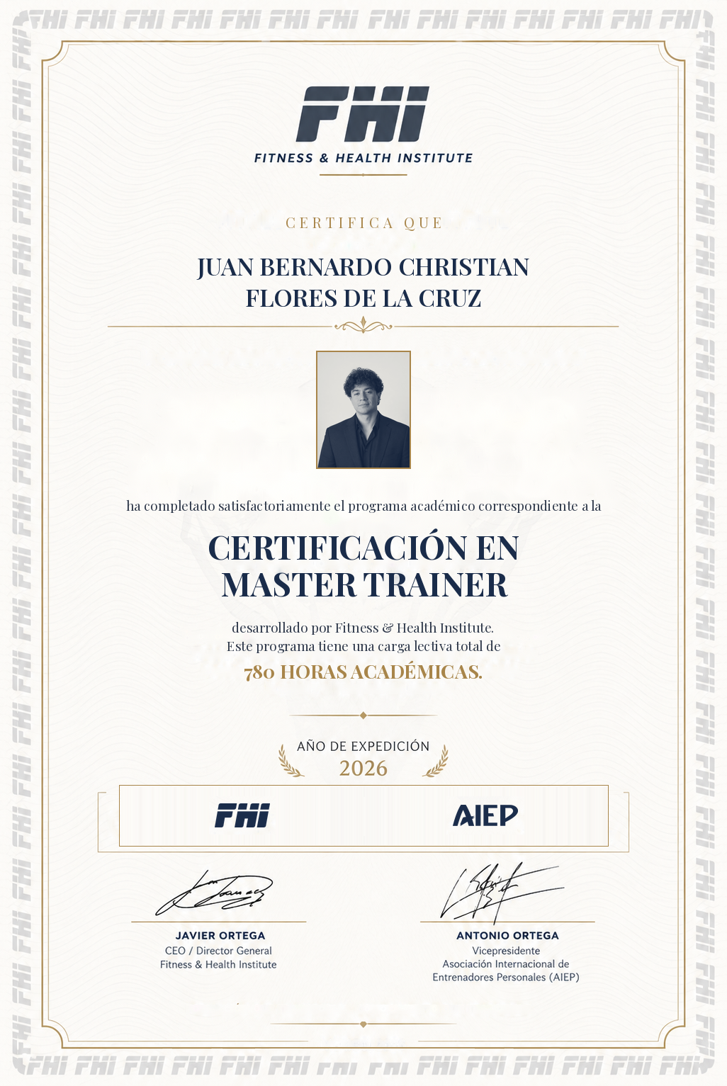 Diploma de Master Trainer de Juan Bernardo Christian Flores de la Cruz